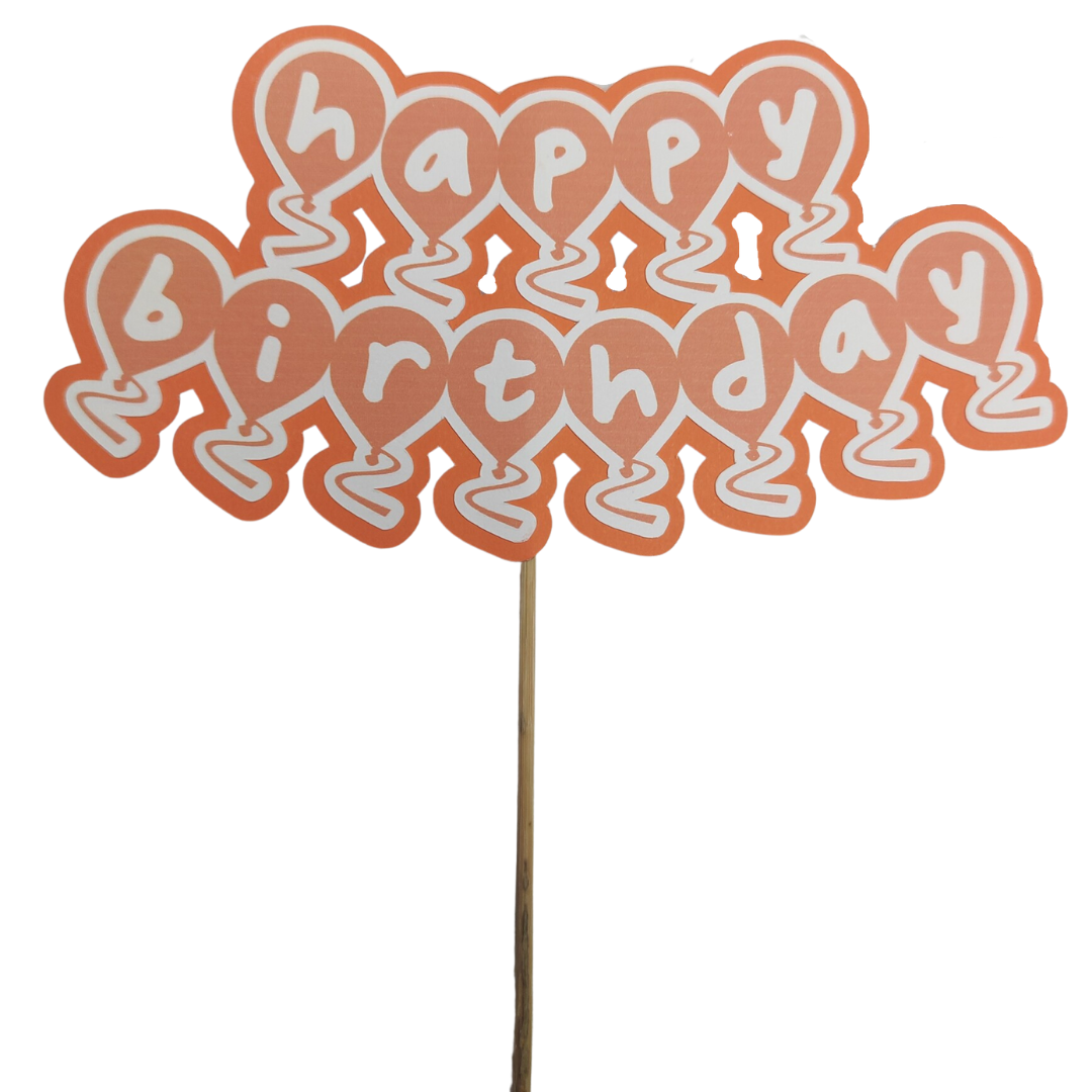 Cake topper-letrero para pastel Globos "Happy birthday" Naranja Nabicraft