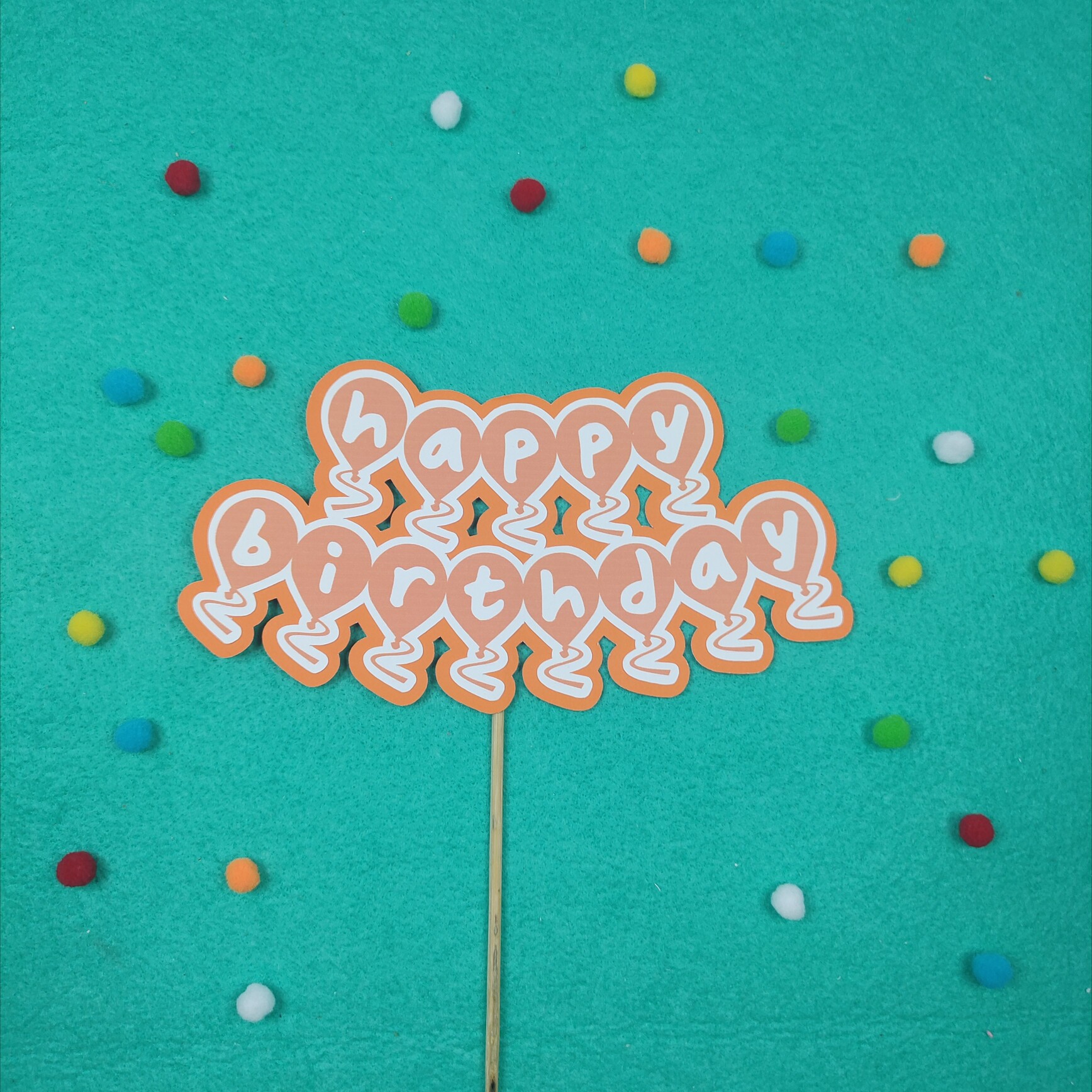 Cake topper-letrero para pastel Globos "Happy birthday" Naranja Nabicraft