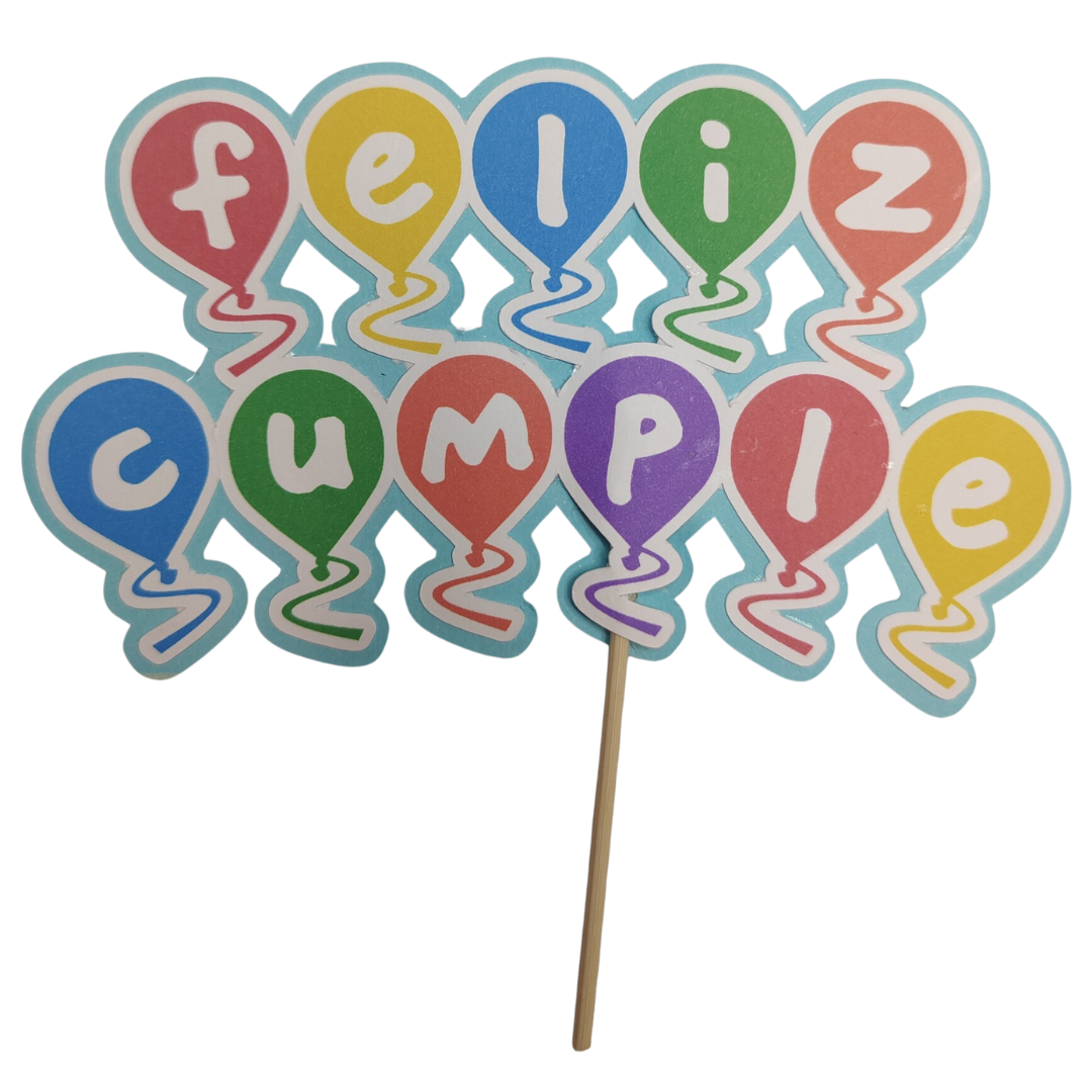 Cake topper-letrero para pastel Globos "Feliz cumple" Colores Nabicraft