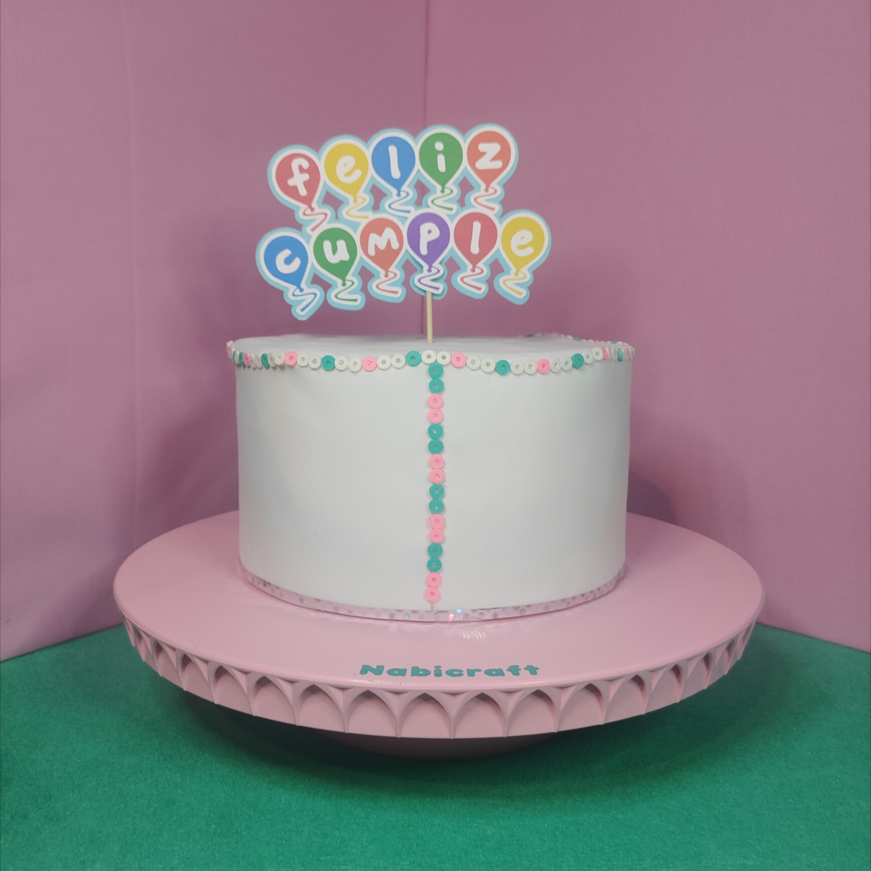 Cake topper-letrero para pastel Globos "Feliz cumple" Colores Nabicraft