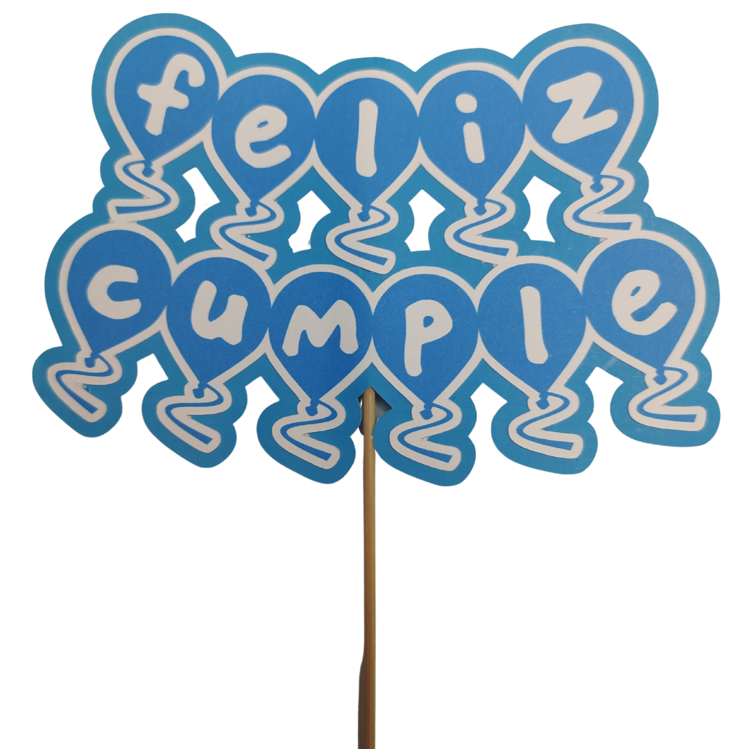 Cake topper-letrero para pastel Globos "Feliz cumple" Azul Nabicraft