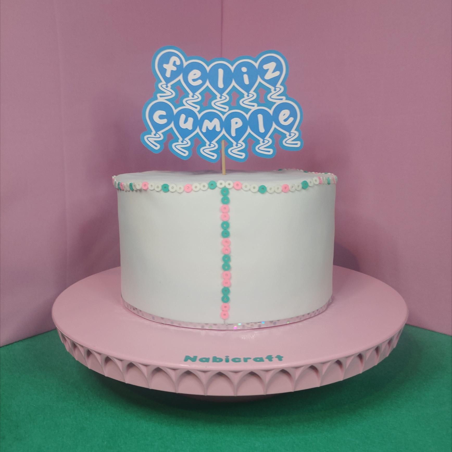 Cake topper-letrero para pastel Globos "Feliz cumple" Azul Nabicraft