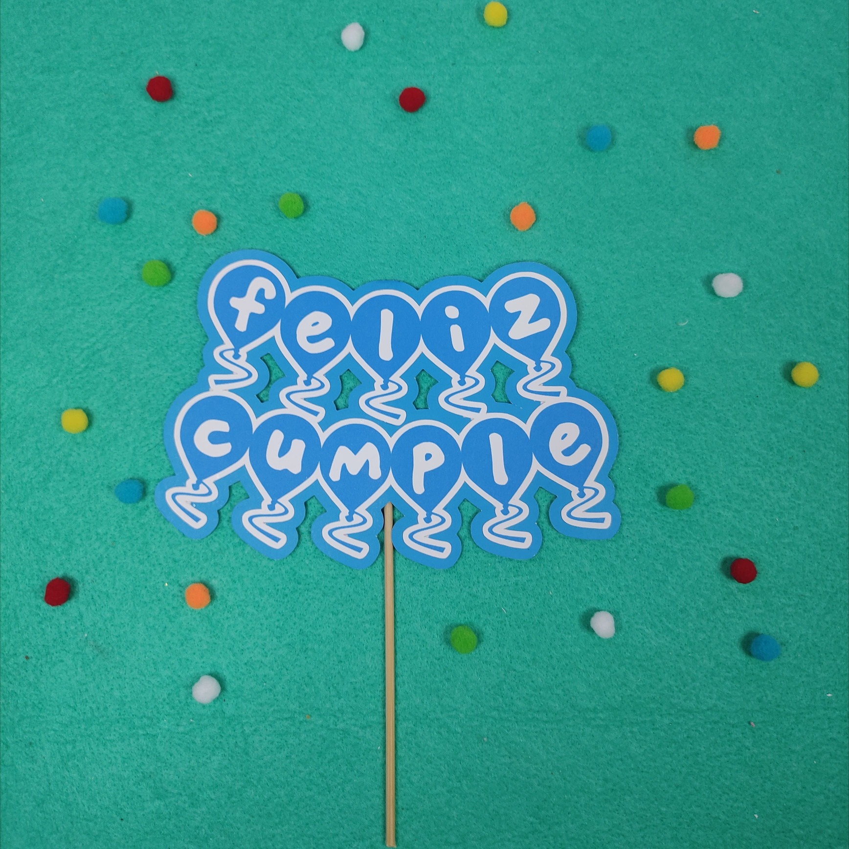Cake topper-letrero para pastel Globos "Feliz cumple" Azul Nabicraft
