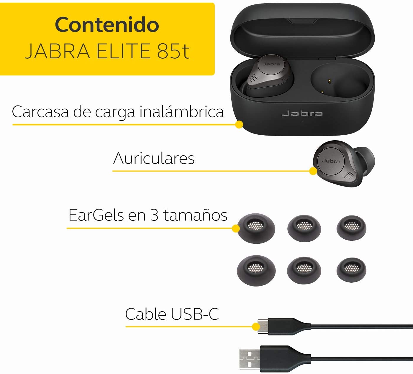 Audífonos Bluetooth Jabra Elite 85T Con Cancelación De Ruido - Negro
