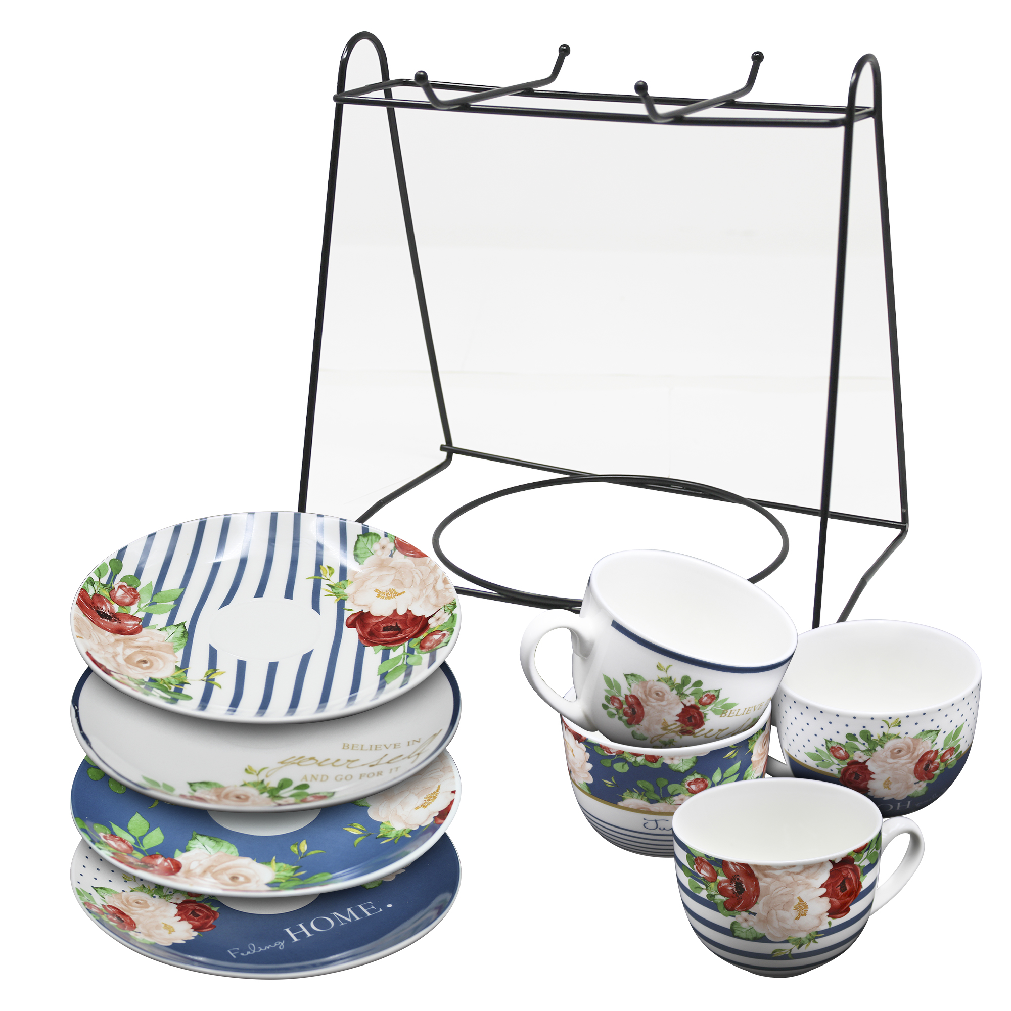 Juego 4 Tazas Platos Porcelana Para Cafe Soporte Para Regalo