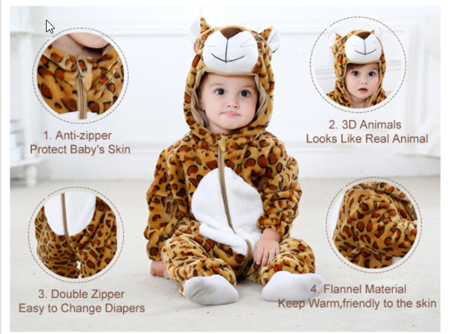 Hermoso Mameluco Bebe De Tigre, Cómodo, Pijama, Disfraz, 6 a 12 meses y 12 a 18 meses