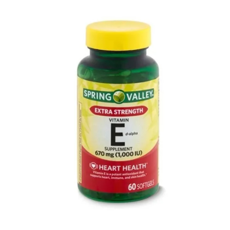 Vitamina E 670mg 1,000 IU Spring Valley 60 capsulas + D-Alpha Extra Fuerte