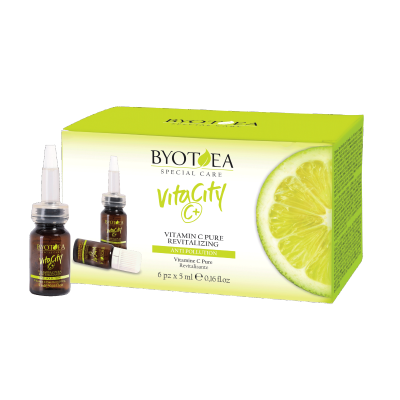Vitamina  C pura revitalizadora, caja con 6 ampolletas. Vita City  C+ de Byotea.