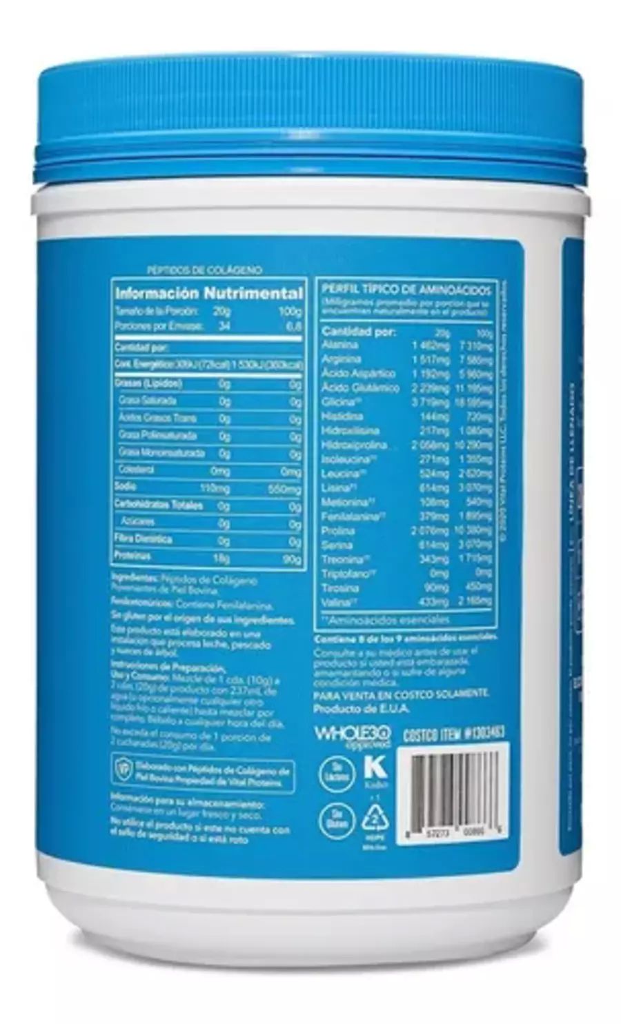 Péptidos De Colágeno 680g Vital Proteins Sin Lácteos Kosher