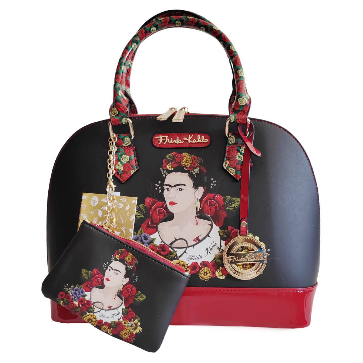 Bolsa Satchel con monedero Frida Kahlo Flores Original Fl902 BKRD.