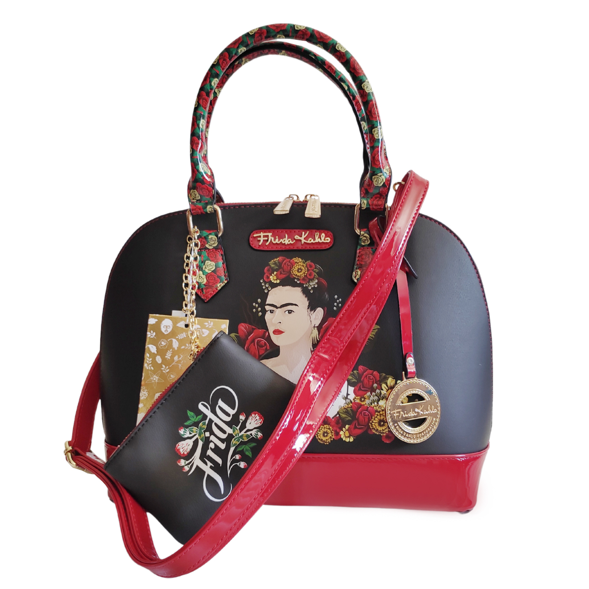 Bolsa Satchel con monedero Frida Kahlo Flores Original Fl902 BKRD.
