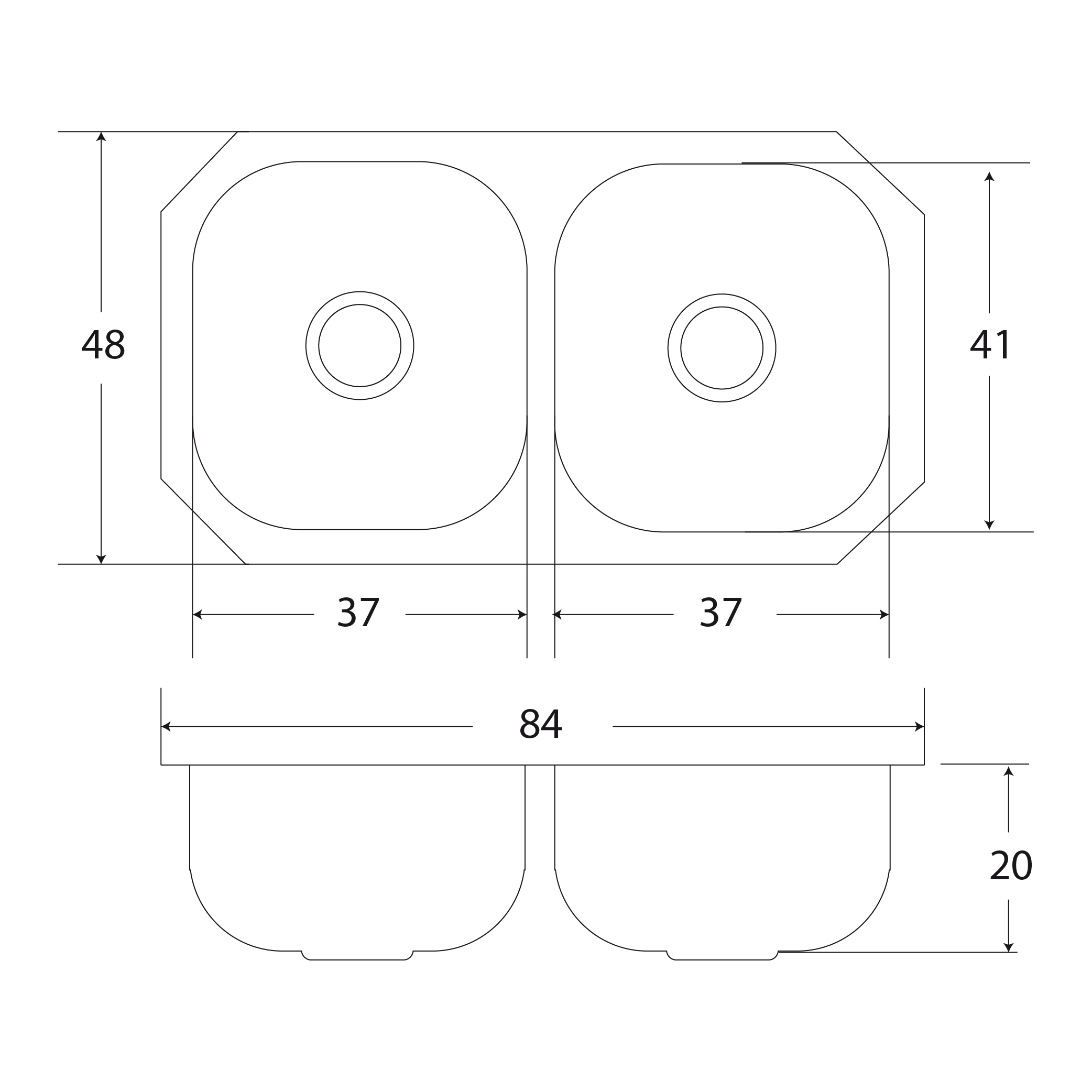 Fregadero Cocina Submontar 2 Tinas 84x48x20 Eb Cs110