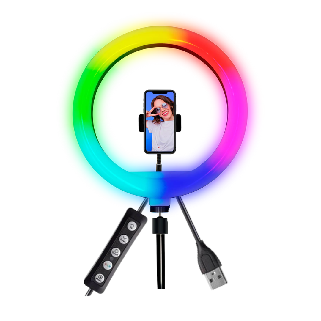 Aro de luz Led 12” RGB Multicolor con Control Remoto y tripie