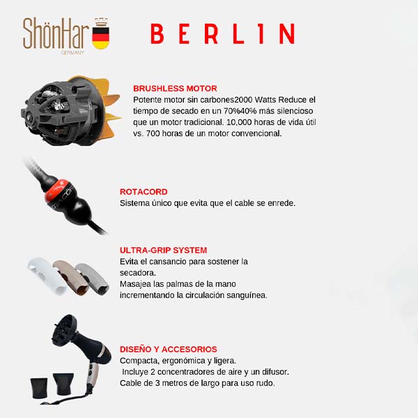 Alaciadora para Cabello Dusseldorf y Secadora Berlin Shonhar