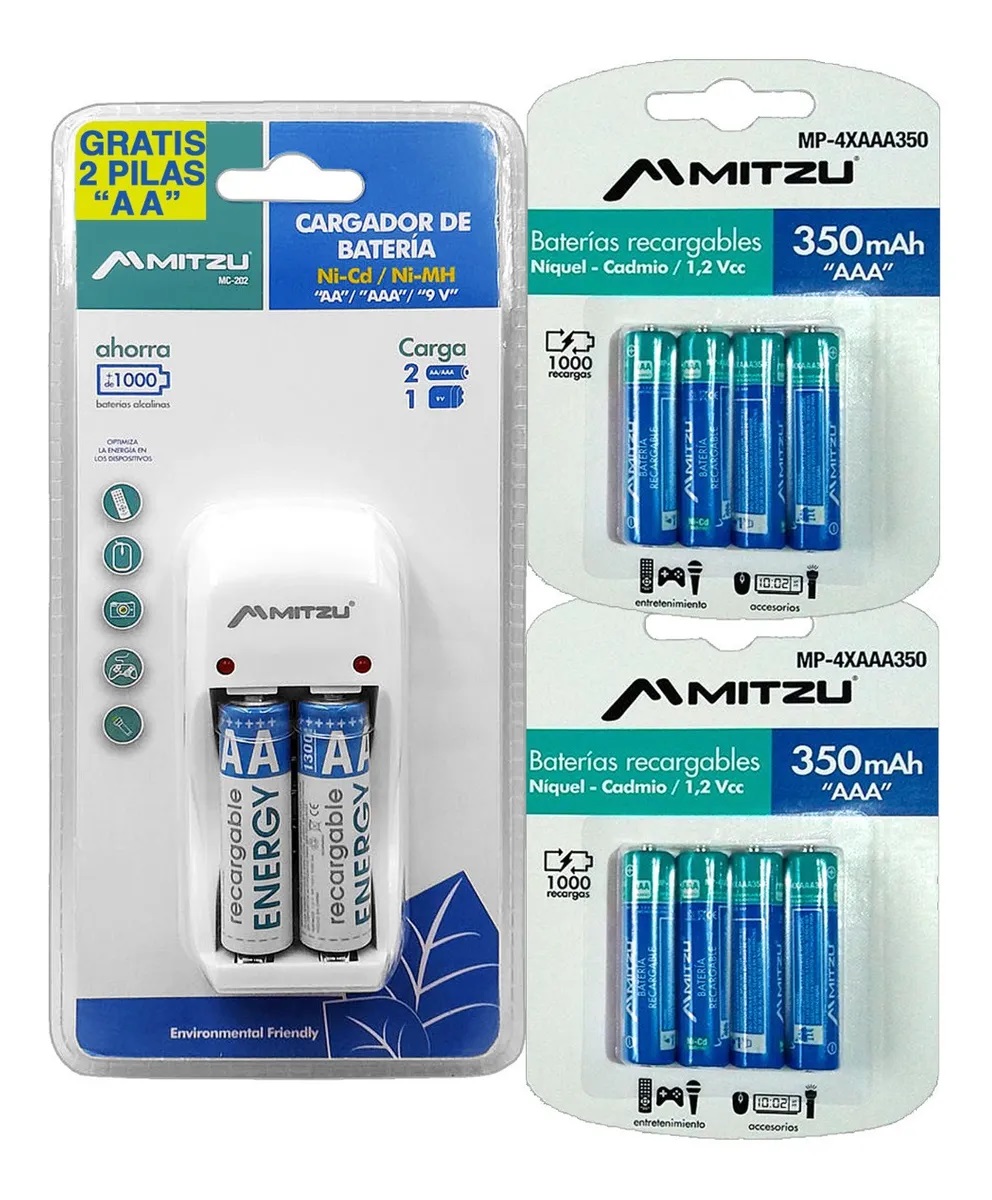 Cargador Con 8 Pilas Recargables Triple A 1.2v  Mitzu Aaa