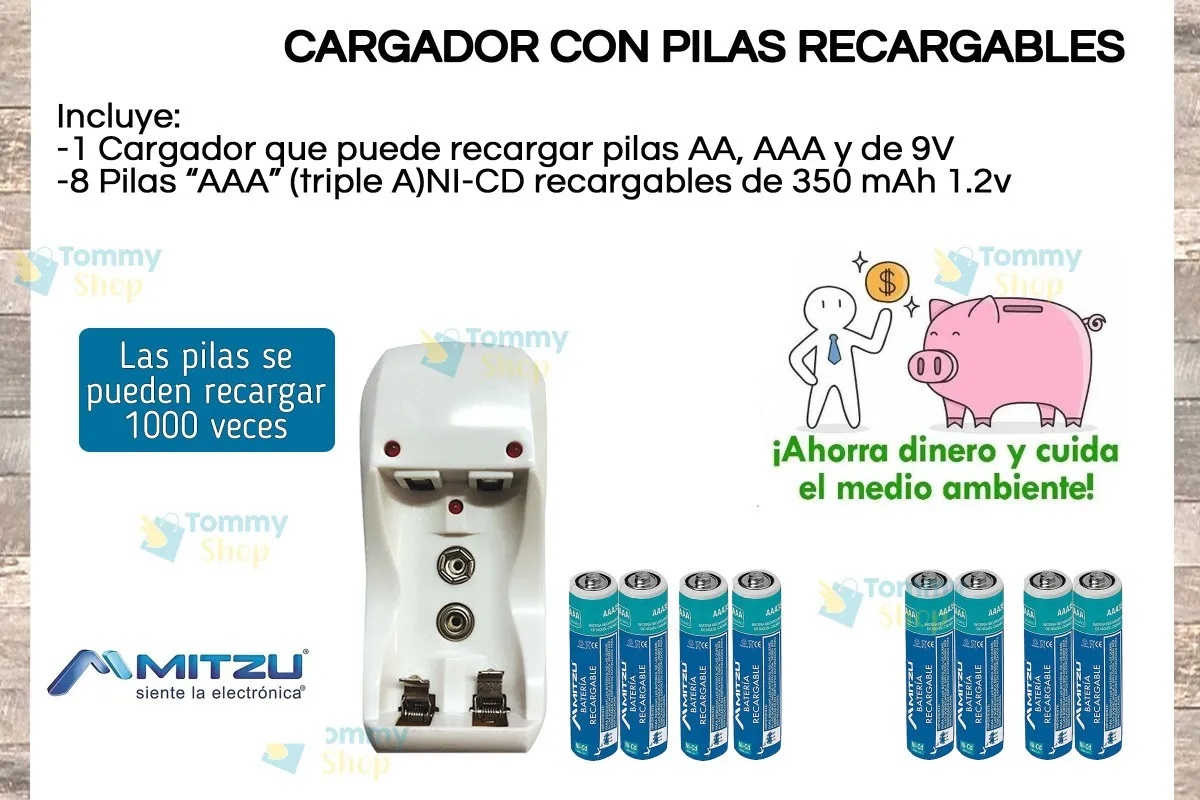 Cargador Con 8 Pilas Recargables Triple A 1.2v  Mitzu Aaa