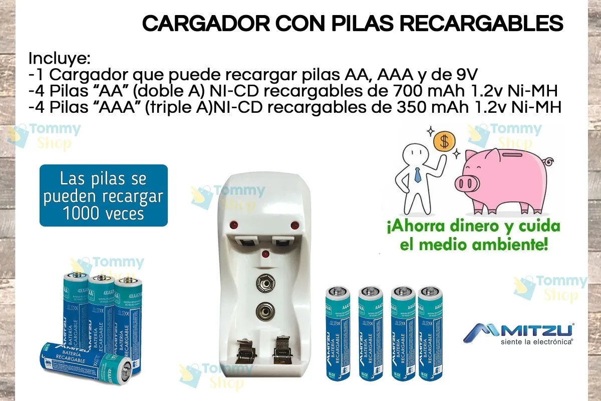 Cargador Con 8 Pilas Aa Doble A Recargables 1.2v mitzu