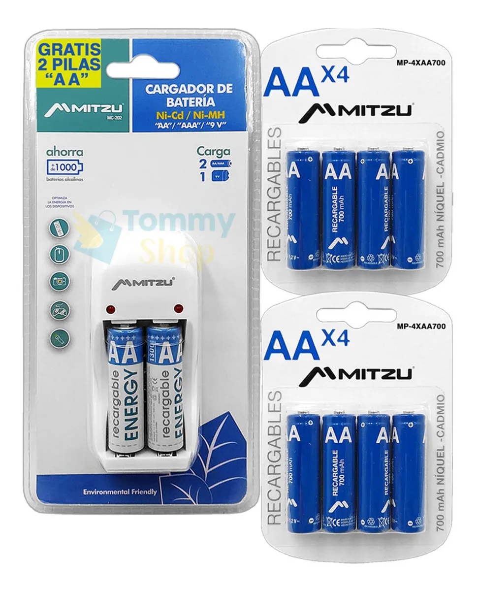 Cargador Con 8 Pilas Aa Doble A Recargables 1.2v mitzu