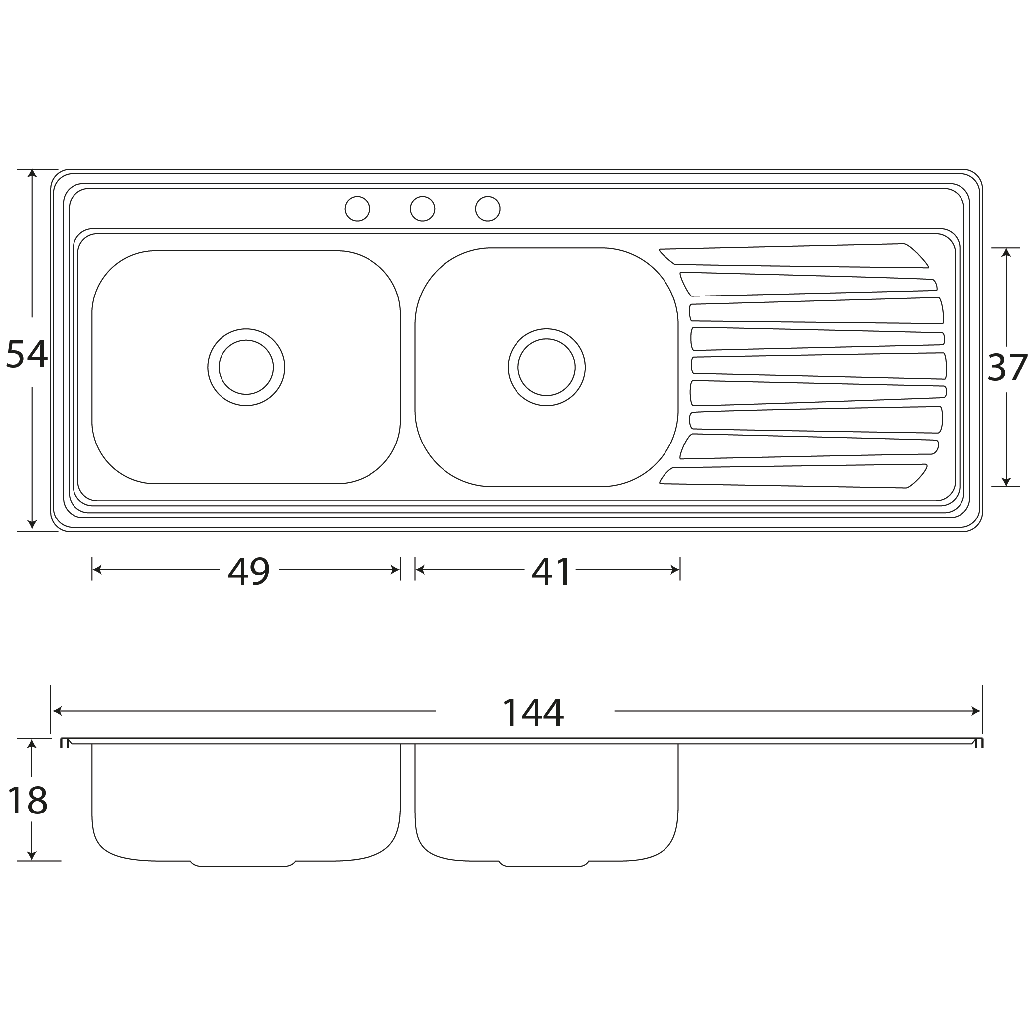Fregadero Cocina Empotrar 2 Tinas 144x54x18 C212n Der.