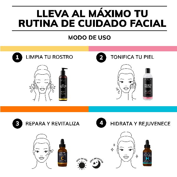 Kit Limpiador + Tónico + Serum Vitamina C + Acido Hialuronico Skin Care Suero Facial Quotidien