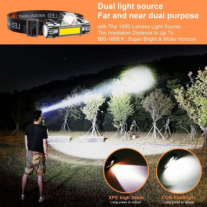 Linterna Frontal Led Usb Recargable Lámpara Para Acampar