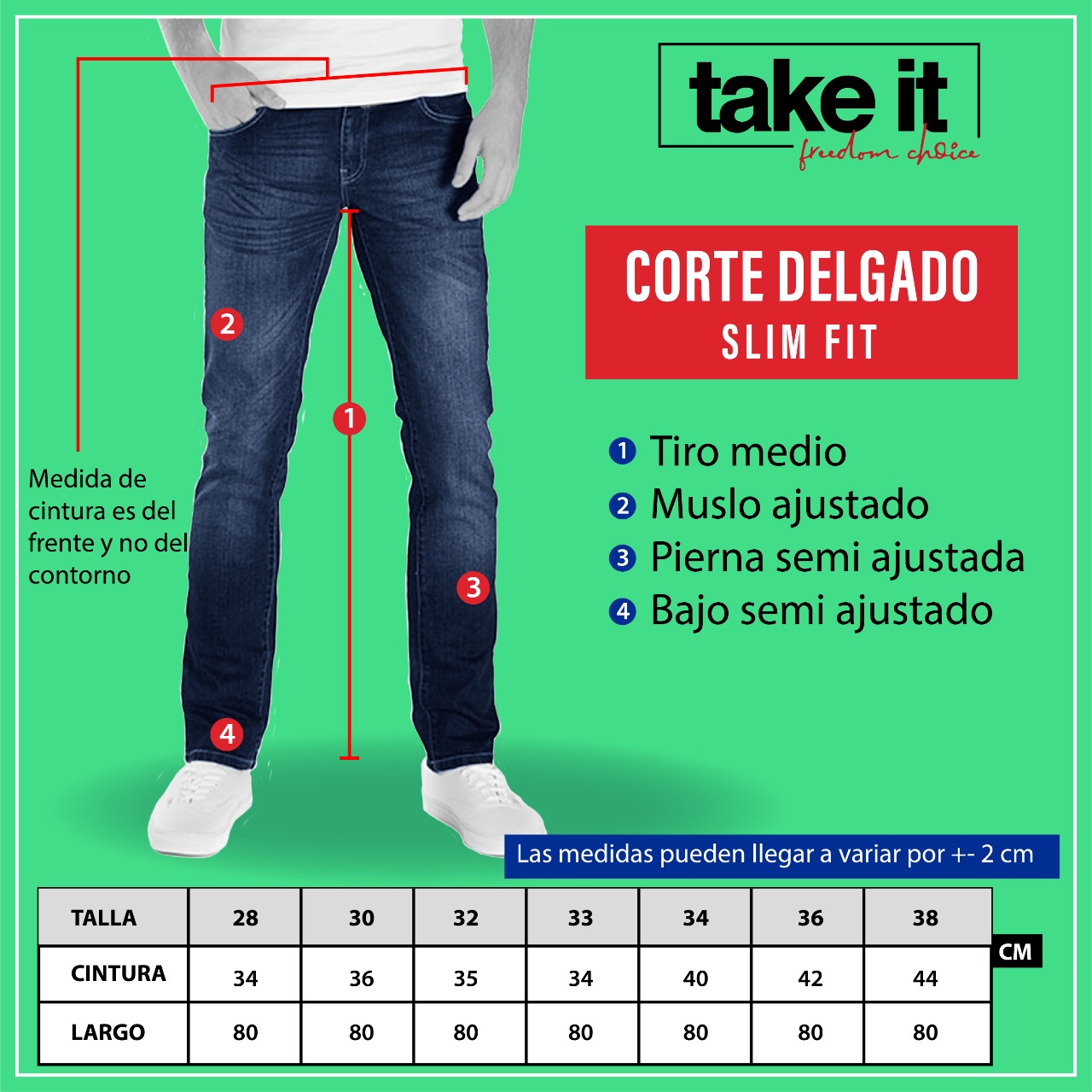 Medidas de discount jeans para hombres