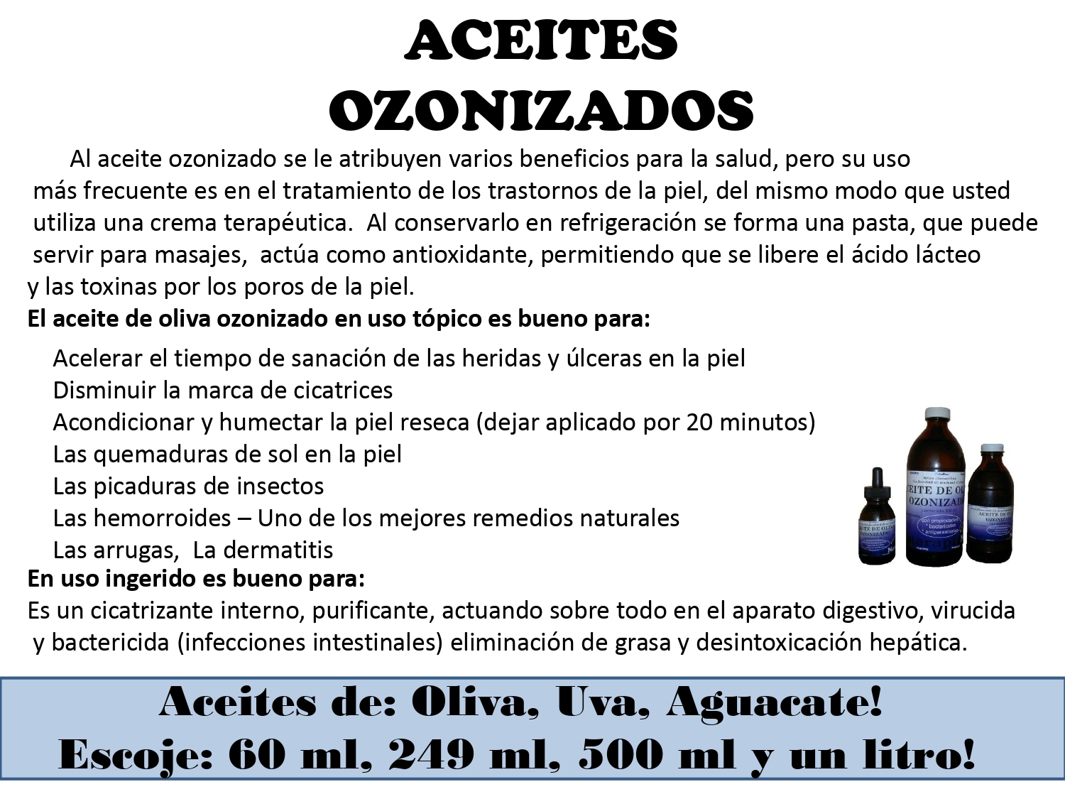 Aceite Ozono puro Extra virgen Extraído en Frío Un Litro O3 1000 ml