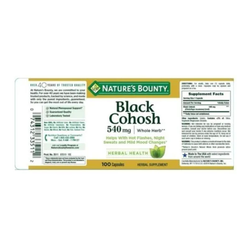 Natures Bounty Black Cohosh Complejo Menopausa Alivio Natural