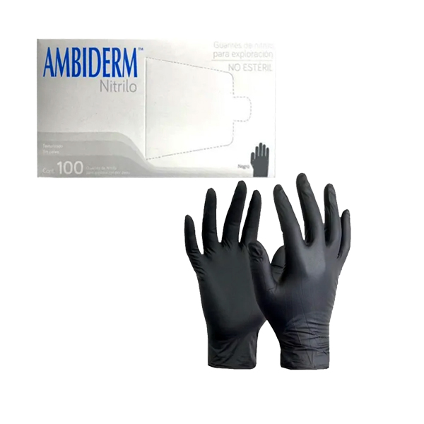 GUANTE AMBIDERM NITRILO NEGRO  CAJA C/100 PZAS