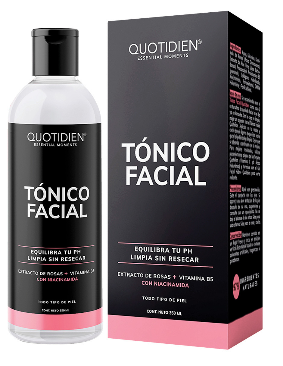 Tonico Facial con Agua de Rosas, Niacinamida y Colágeno Skin Care Facial Quotidien 350ml