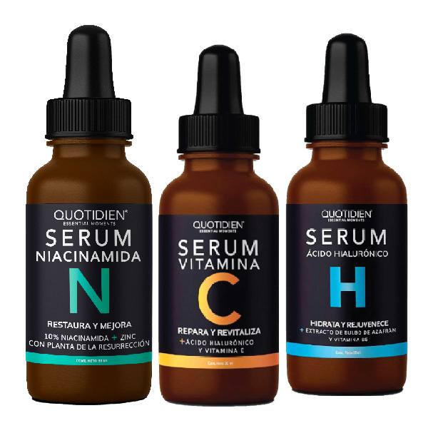 Kit Serum Vitamina C + Suero Acido Hialuronico + Niacinamida Skin Care Hidratante Facial Quotidien