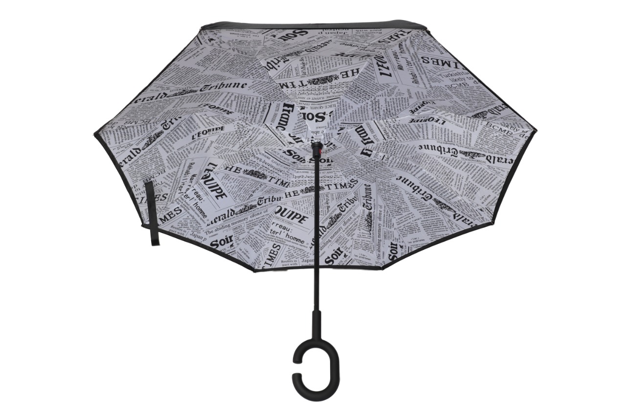 Sombrilla Paraguas Invertida Periodico Blanco