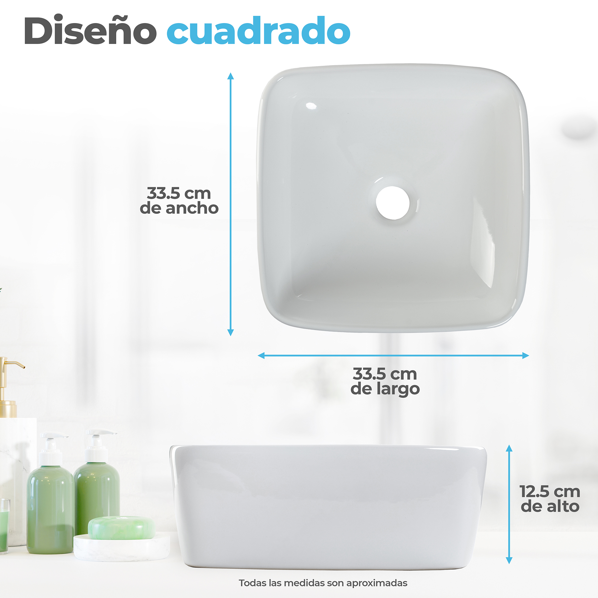 Lavabo Ovalin De Cerámica Marca Goral Blanco Para Baño Modelo Cuadratto