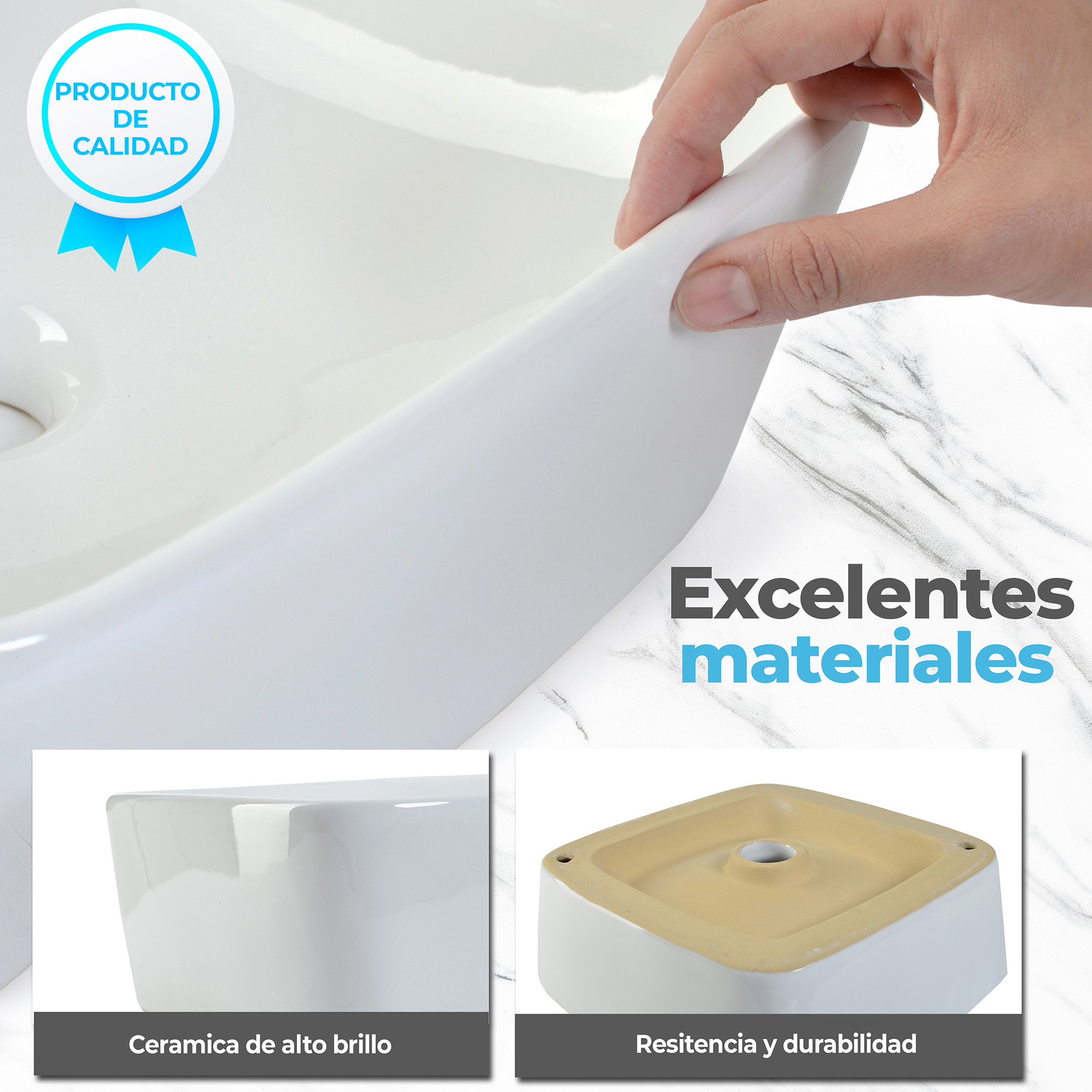 Lavabo Ovalin De Cerámica Marca Goral Blanco Para Baño Modelo Cuadratto