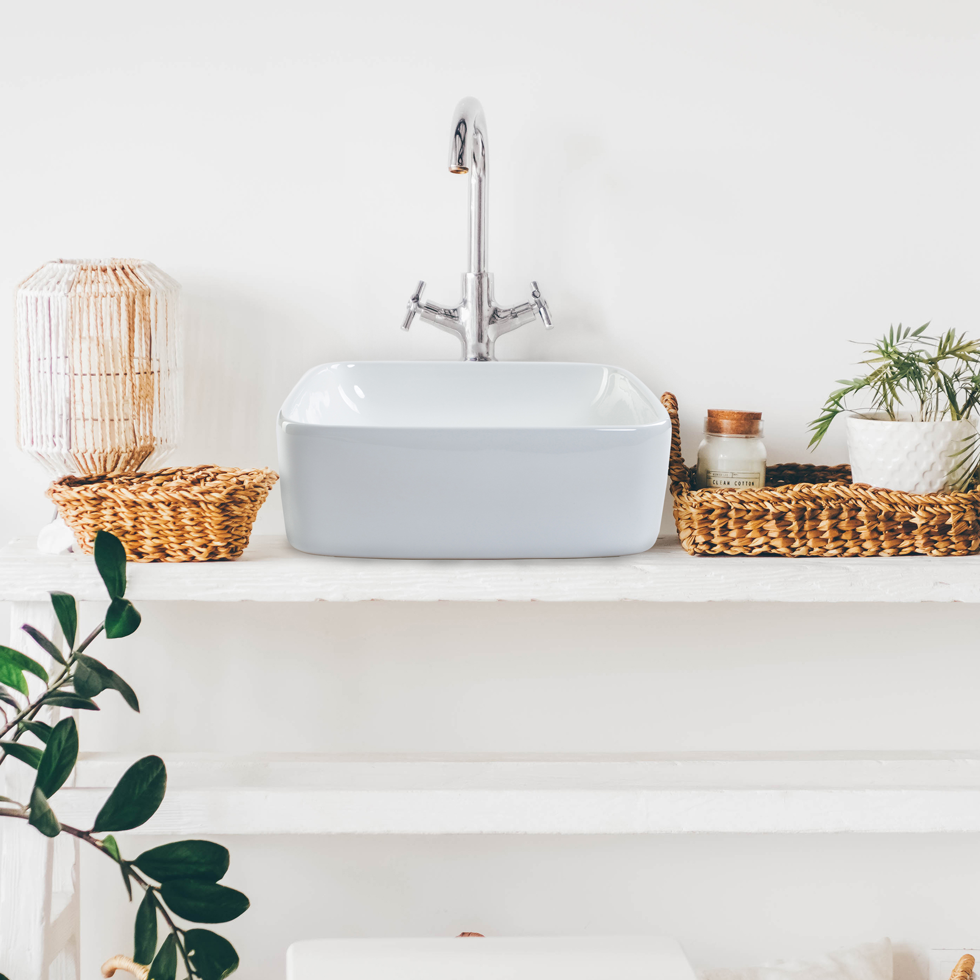 Lavabo Ovalin De Cerámica Marca Goral Blanco Para Baño Modelo Cuadratto
