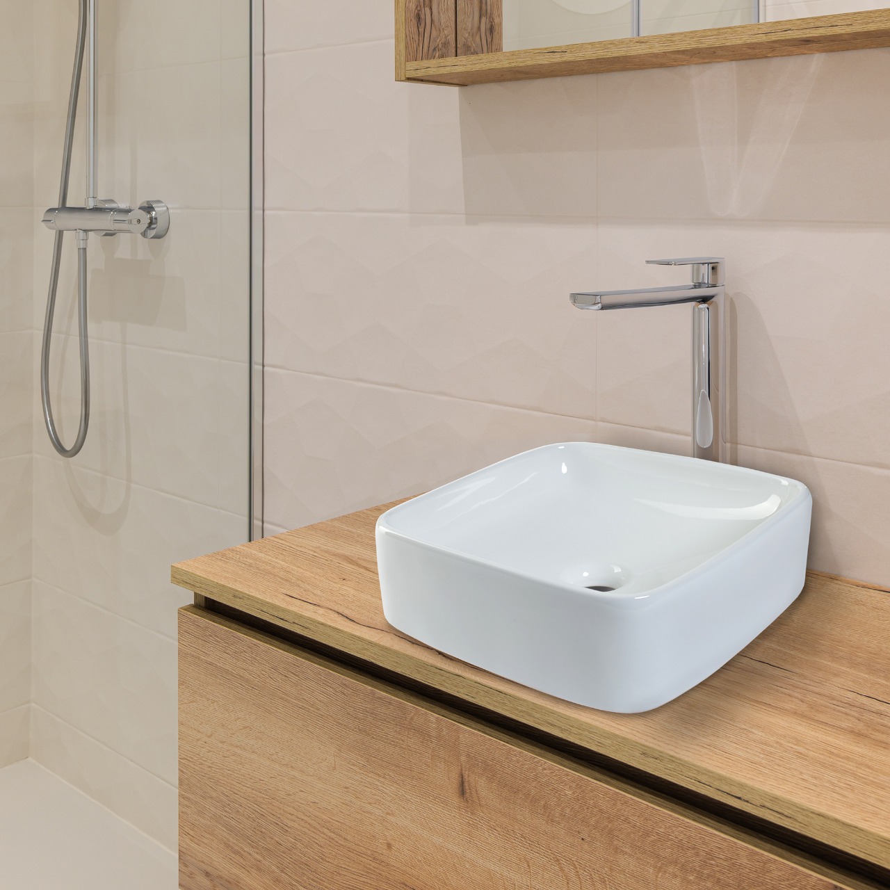 Lavabo Ovalin De Cerámica Marca Goral Blanco Para Baño Modelo Cuadratto