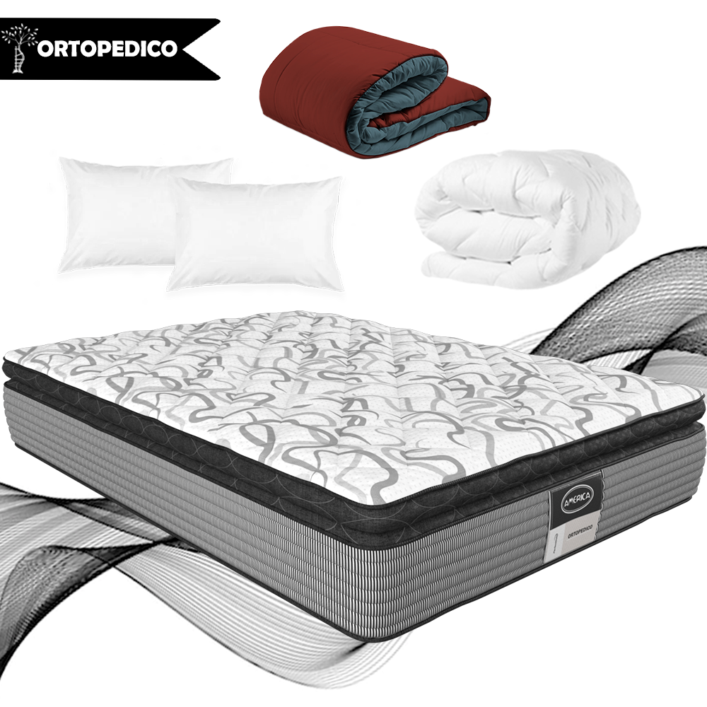 Colchón Matrimonial América Bloom Ortopédico Súper Confort + Edredón Ligero + Protector Matrimonial + 2 ALMOHADAS DE REGALO