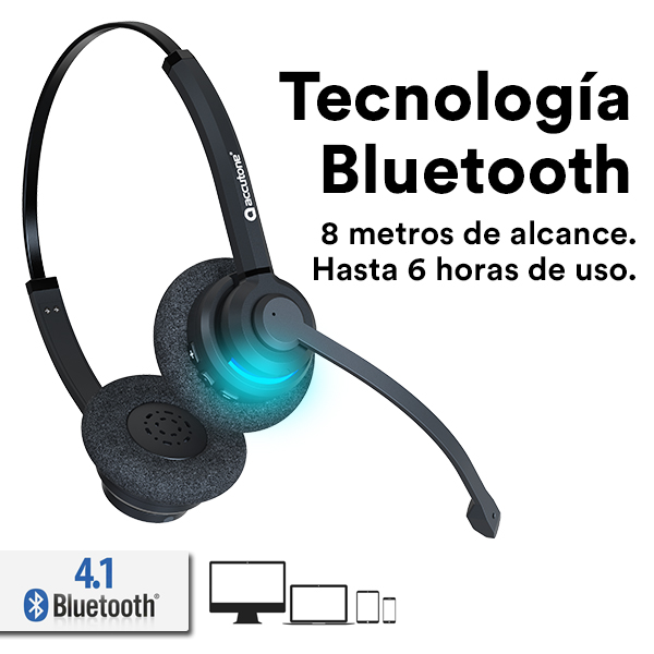 Accutone diadema inalámbrica BT1000 Bluetooth 4.1, 6 horas de uso continuo, anulación de ruido ambiente