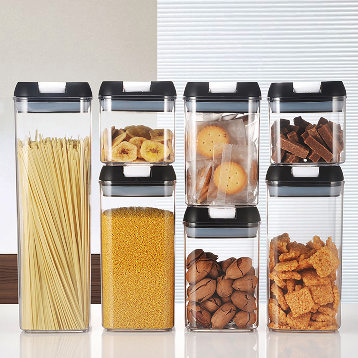 Set de 7 Recipientes Herméticos para Almacenar Alimentos con Etiquetas Personalizables y Cucharas Medidoras