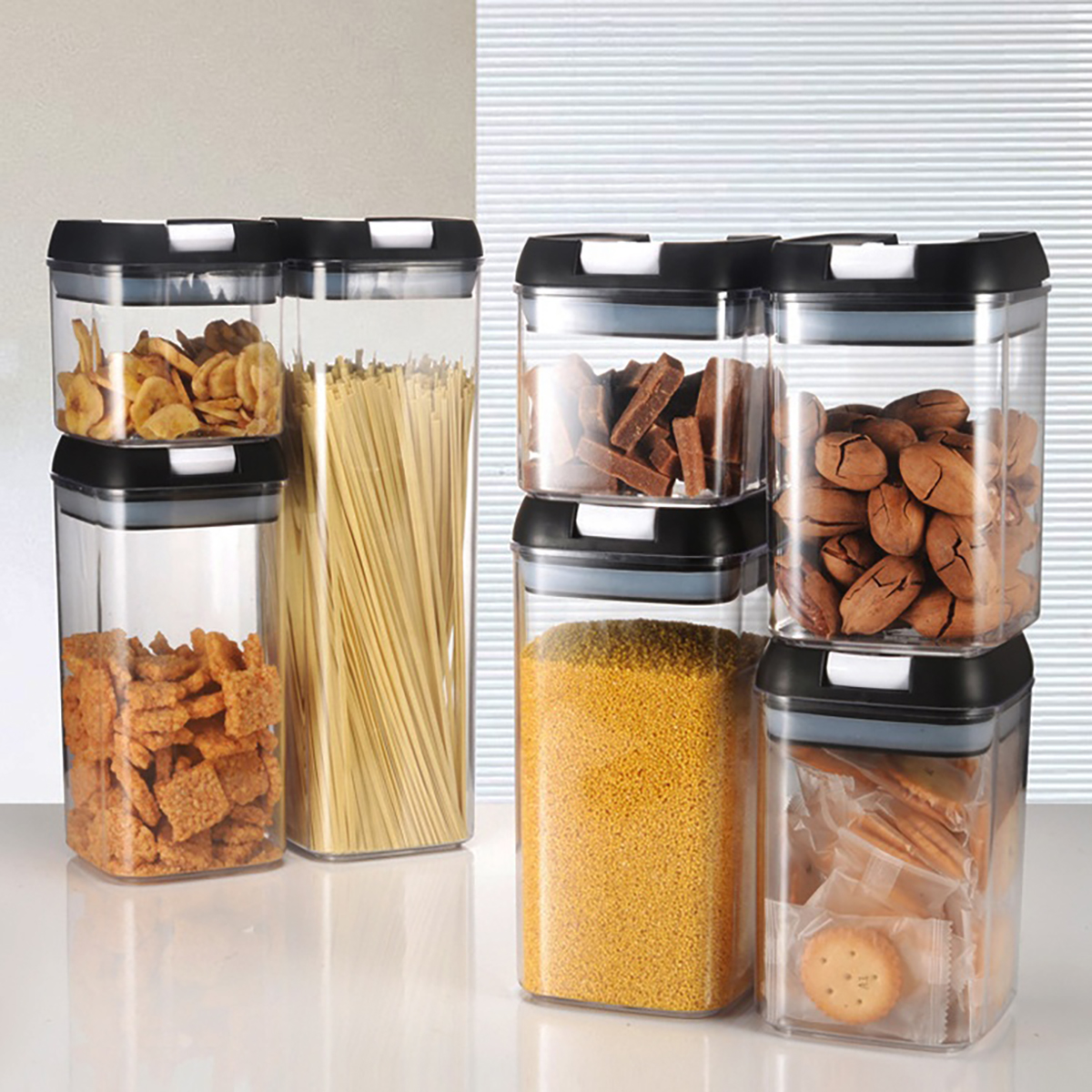 Set de 7 Recipientes Herméticos para Almacenar Alimentos con Etiquetas Personalizables y Cucharas Medidoras
