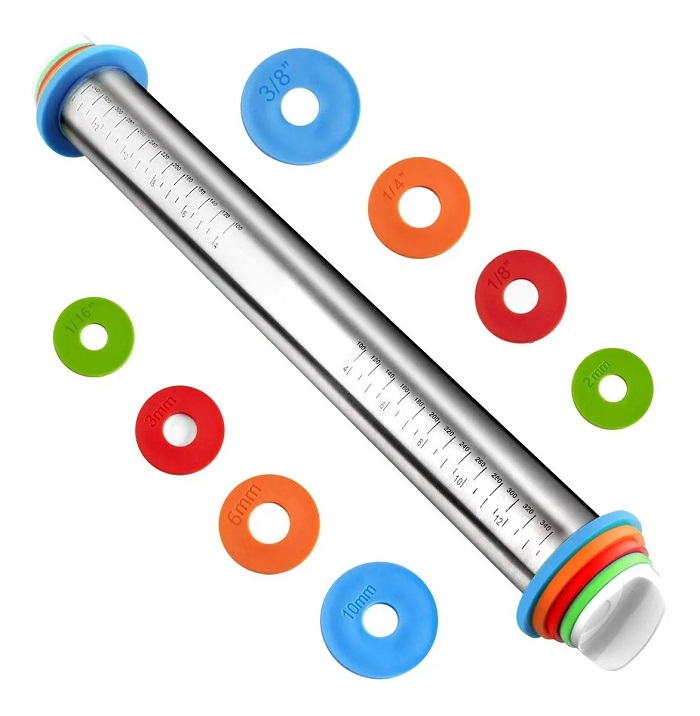 Rodillo De Harina De Acero Inoxidable Ajustable Con Regla.