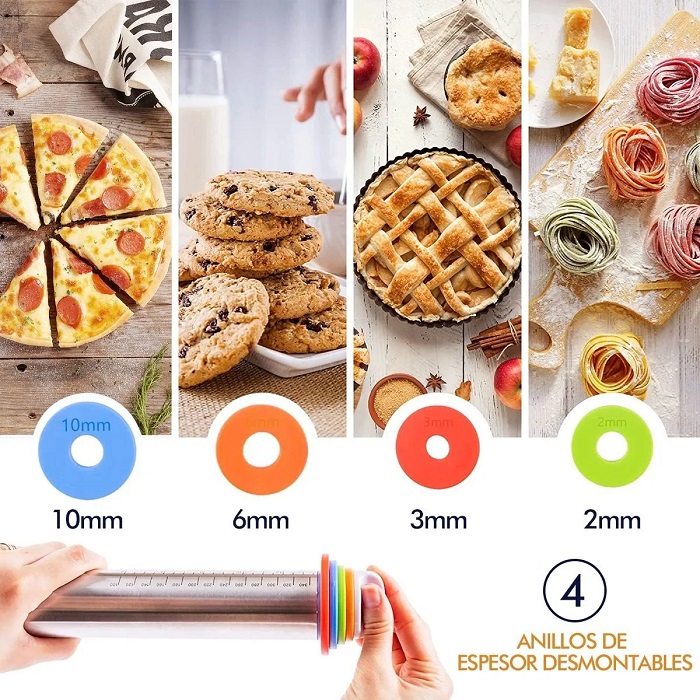 Rodillo De Harina De Acero Inoxidable Ajustable Con Regla.