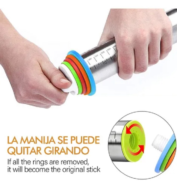 Rodillo De Harina De Acero Inoxidable Ajustable Con Regla.