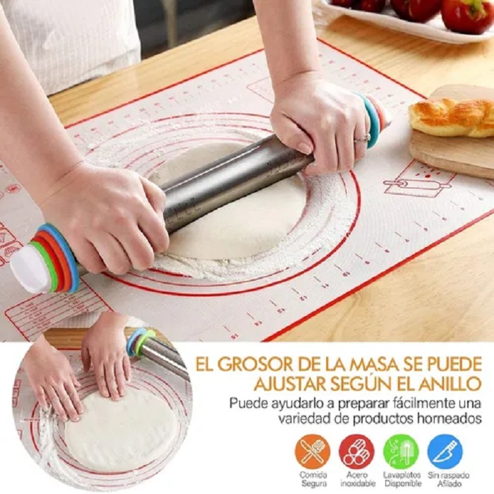 Rodillo De Harina De Acero Inoxidable Ajustable Con Regla.