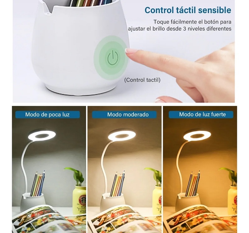 Lámpara Led De Escritorio Usb Recargable Con Portalapices