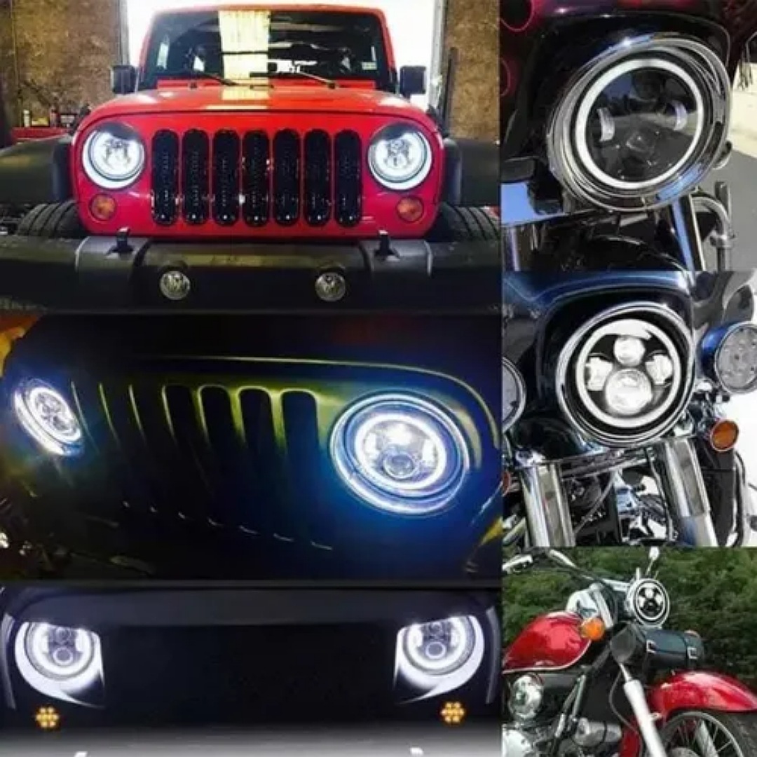 Faro Led 7'' Redondo Jeep/moto | Alto/ Bajo | Ojos De Ángel