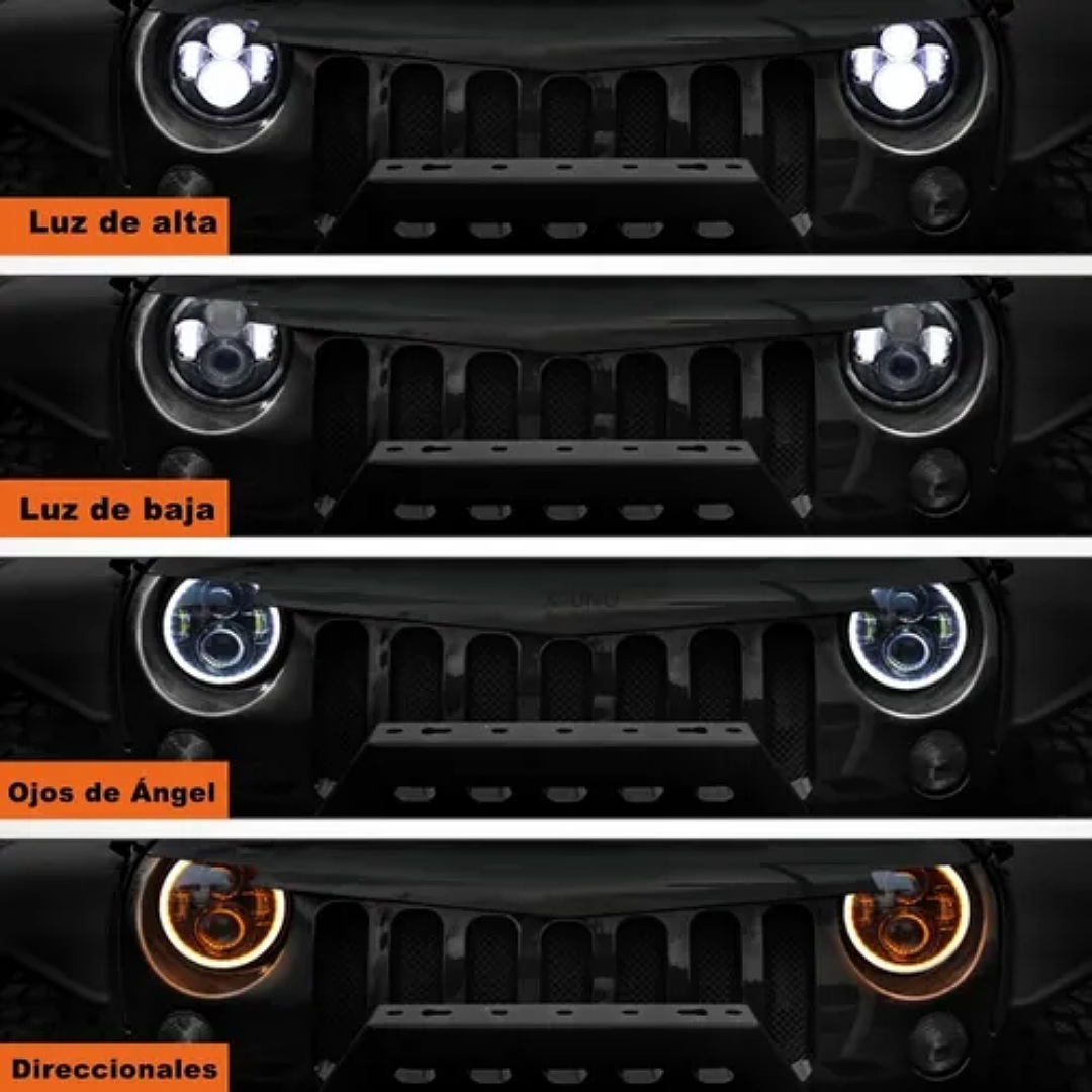 Faro Led 7'' Redondo Jeep/moto | Alto/ Bajo | Ojos De Ángel