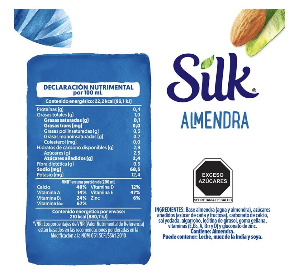 Silk Bebida leche de Almendra sin Azúcar, caja con 6 pzas de 946 ml