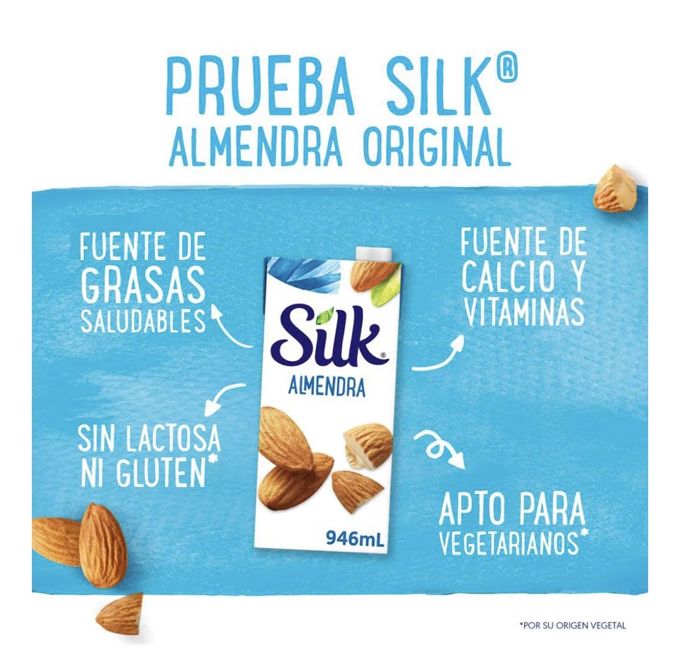 Silk Bebida leche de Almendra sin Azúcar, caja con 6 pzas de 946 ml