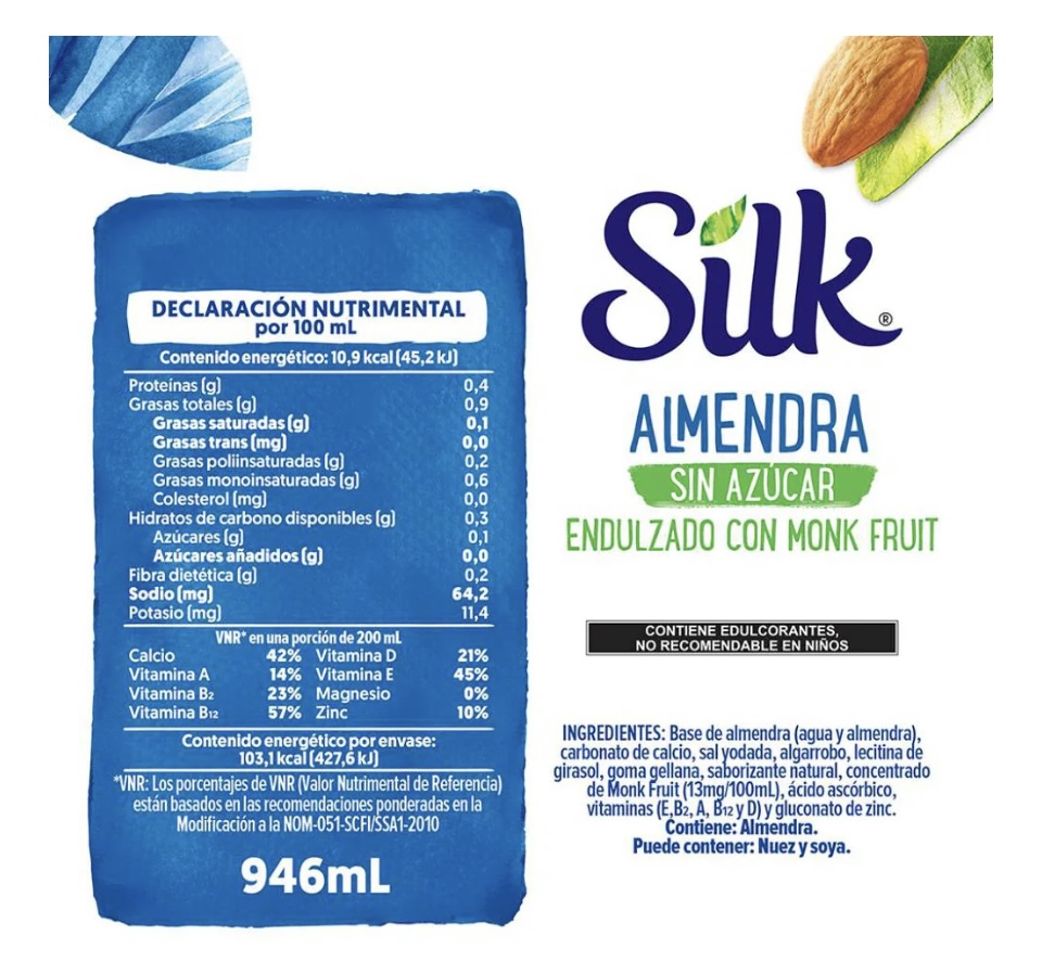 Silk Bebida leche de Almendra Endulzada con Fruta del Monje 6 pzas de 946 ml